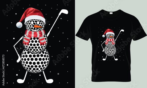 Golf ball with red muffler and santa cap design like snowman, golf man t shirt design