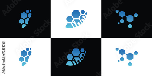 Technology logo design with molecul unique concept Premium Vector