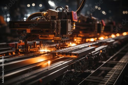 As the steam-powered locomotive chugged through the dark night, sparks flew out of the factory-built machine, its engineering marvel lighting up the tracks ahead