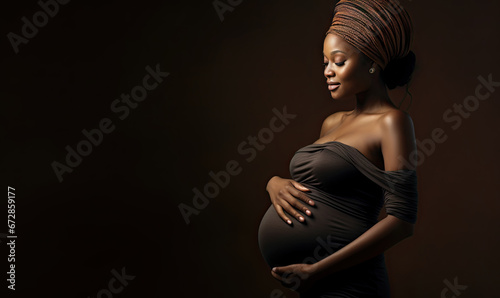 Expectant mother tenderly touching her baby bump.
