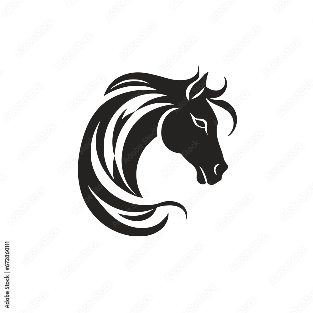 Schwarzweiß-Vektorillustration eines stilisierten Pferdekopfes, Generative AI