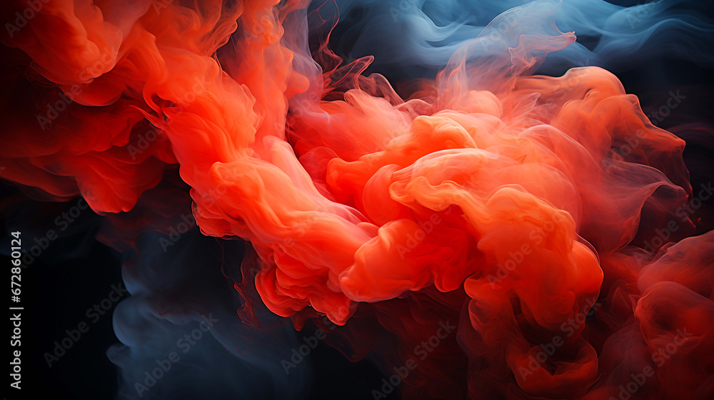 Fototapeta premium Red smoke and swirls on a black background in the style of loose and fluid forms,