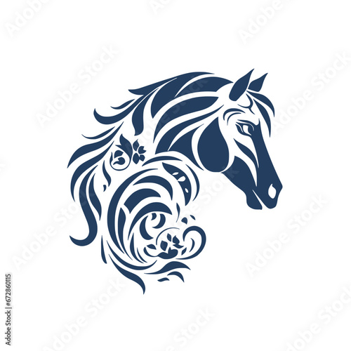 Grafische Vektorillustration eines stilisierten Pferdekopfes in Blau, Generative AI