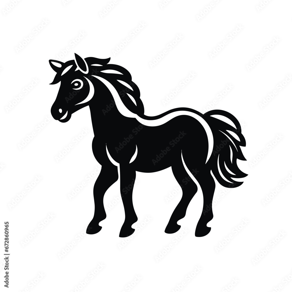 Schwarzweiße Silhouette eines stehenden Pferdes, Generative AI