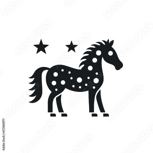 Schwarzweiße Illustration eines gepunkteten Pferdes, Generative AI