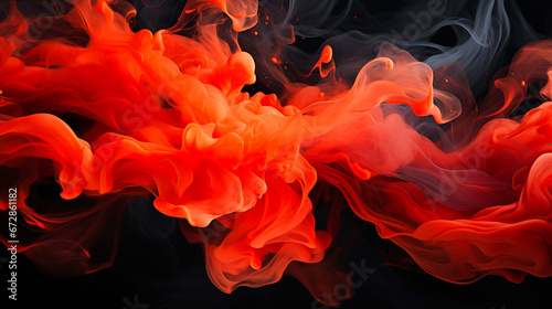 Red smoke and swirls on a black background in the style of loose and fluid forms
