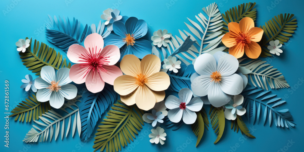 Colorful paper flowers and leaves. Colorful paper flowers and leaves.