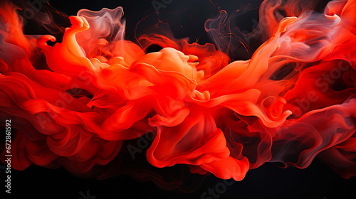 Red smoke and swirls on a black background  in the style of loose and fluid forms  saturated pigment pools  goosepunk  vibrant color choices