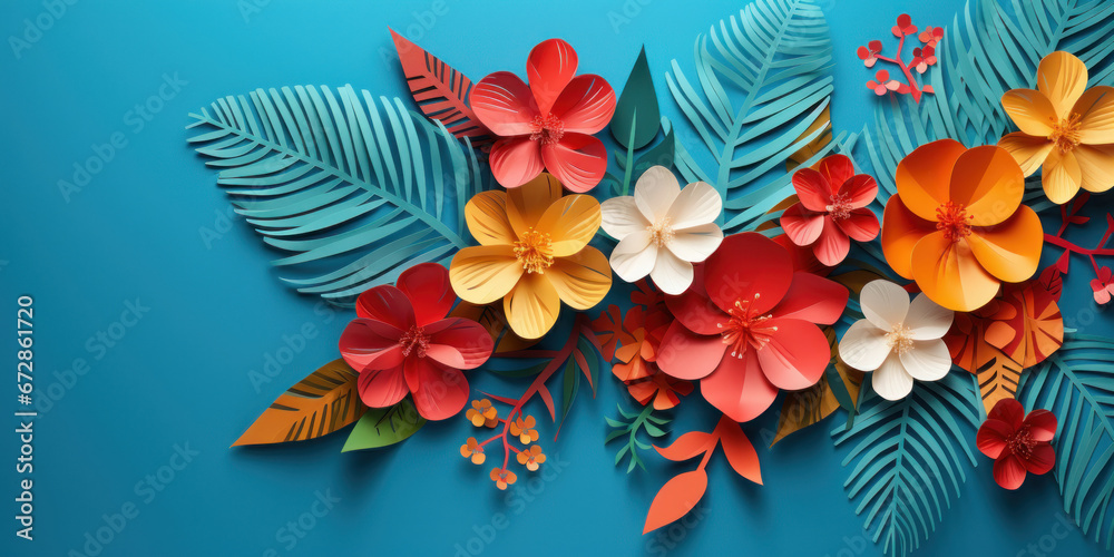 Naklejka premium Colorful paper flowers and leaves.