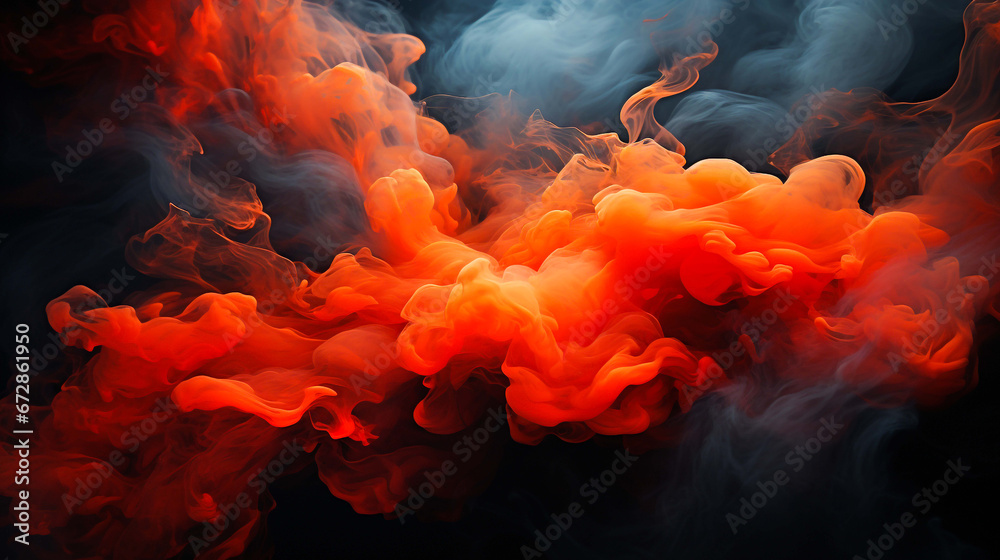 Fototapeta premium Red smoke and swirls on a black background, in the style of loose and fluid forms, saturated pigment pools, goosepunk, vibrant color choices