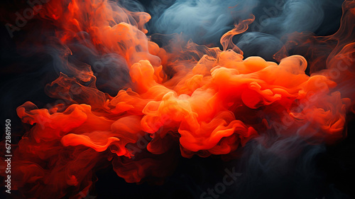 Red smoke and swirls on a black background, in the style of loose and fluid forms, saturated pigment pools, goosepunk, vibrant color choices