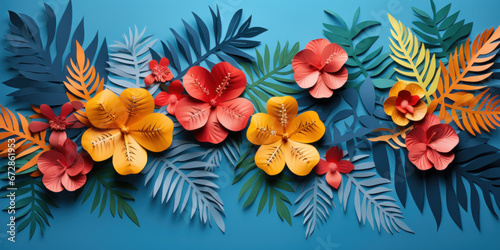 Colorful paper flowers and leaves.