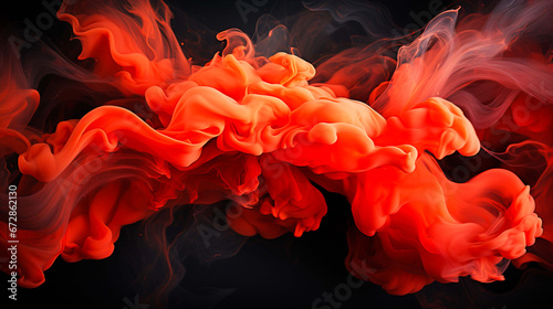 Red smoke and swirls on a black background, in the style of loose and fluid forms, saturated pigment pools, goosepunk, vibrant color choices