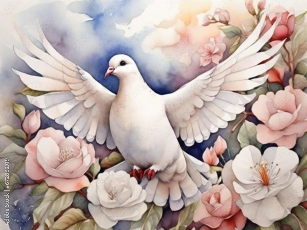 Fototapeta premium Flying dove, watercolor