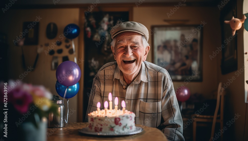 Photo of a Celebration of Life and Sweetness: Man Enjoys Cake with Lit Candles