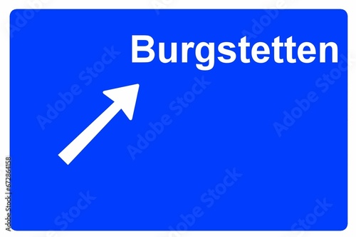 Illustration eines Autobahn-Ausfahrtschildes mit der Beschriftung "Burgstetten"  © Pixel62