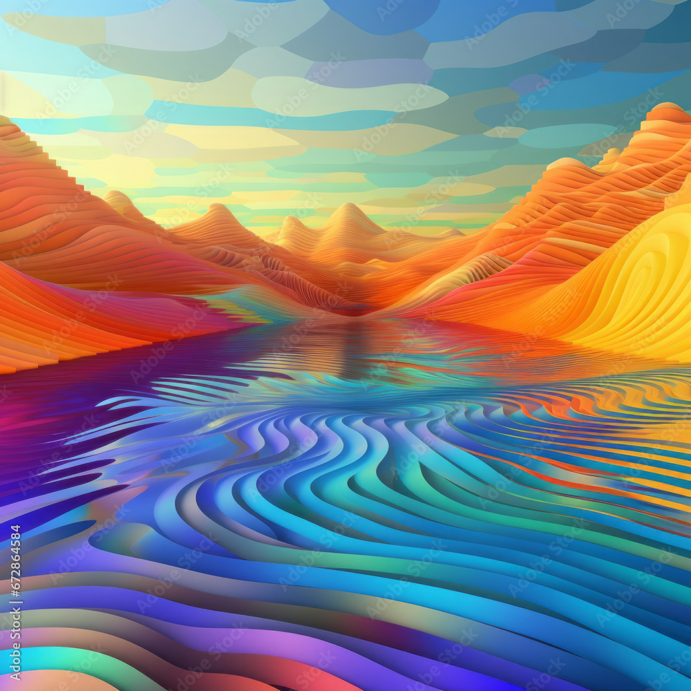 Rainbow Gradient Terrain and Lake