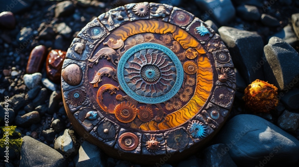 A mandala inspired by the patterns of a fossil, a glimpse into the ancient history of life on Earth.