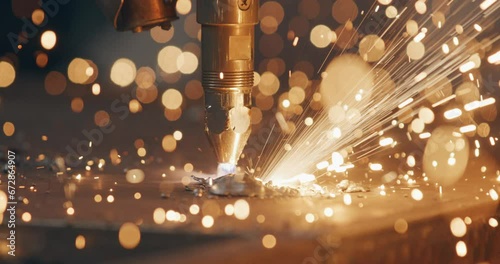 Plasma Cutting Metal CNC Steel Technology Welding Sparks Metalwork Industry. photo