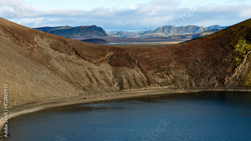 beautiful icelandic highlands behind blahylur crater