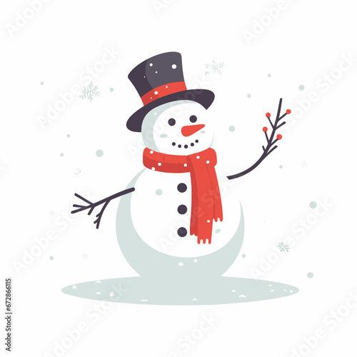 This is a vector illustration of a snowman on a white background. The illustration is simple and colorful, suitable for greeting cards, posters, or stickers. © hobonski