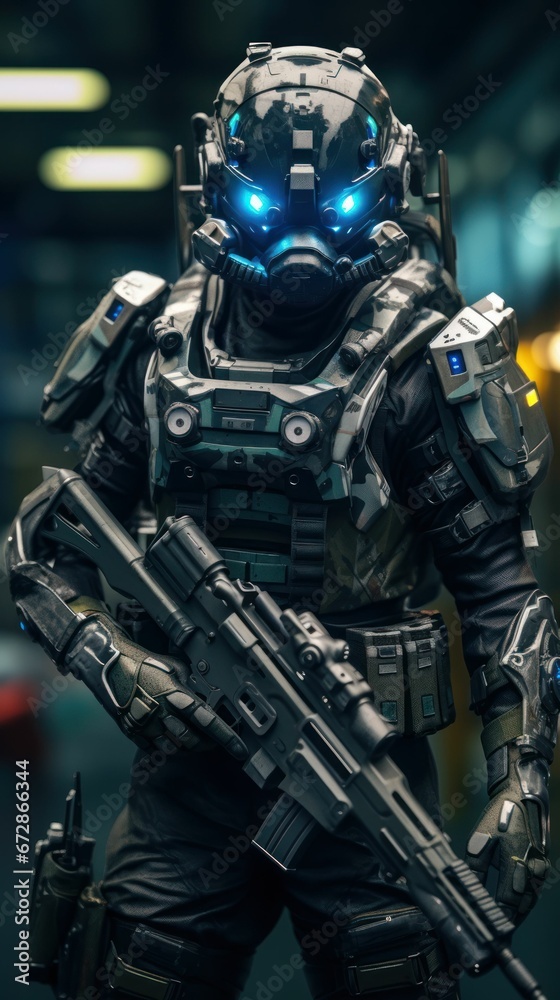 Futuristic Cyber Robot in War with Advanced Weapon Futuristic Cyber Robot in War with Advanced Weapon