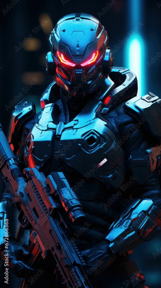 Futuristic Cyber Robot in War with Advanced Weapon Futuristic Cyber Robot in War with Advanced Weapon