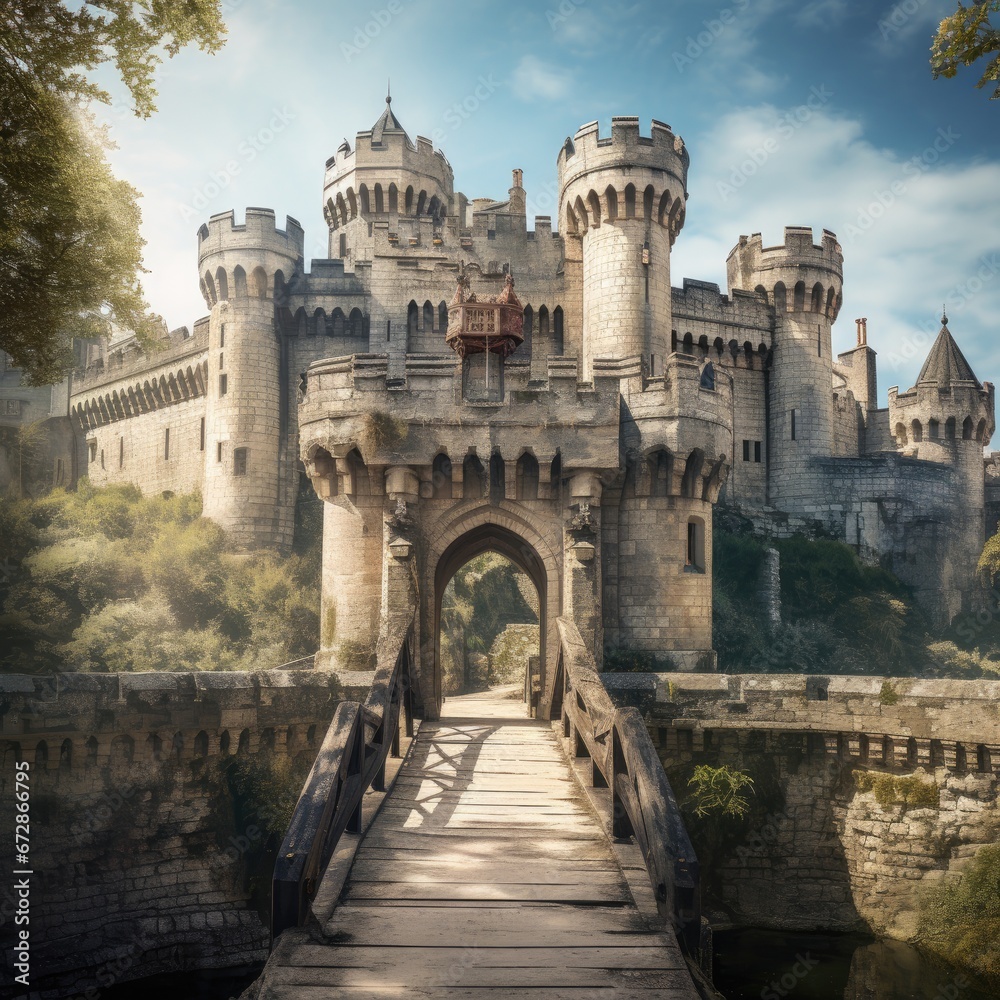 Obraz premium Majestic drawbridge leading to a medieval castle