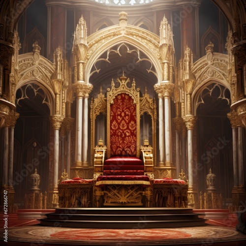 King's throne room with a grand throne and royal court