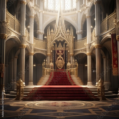 King's throne room with a grand throne and royal court
