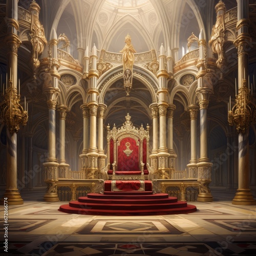 King's throne room with a grand throne and royal court