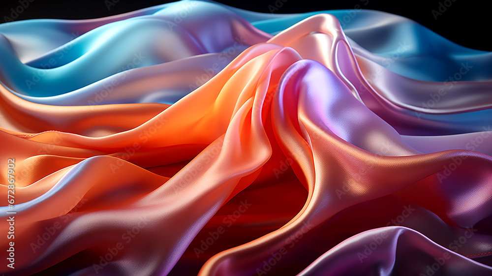 Fototapeta premium Colorful abstract gradient glowing wavy fabric stripes