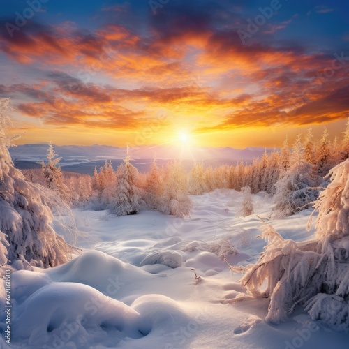 Christmas morning sunrise over a snow-covered landscape © Edgars