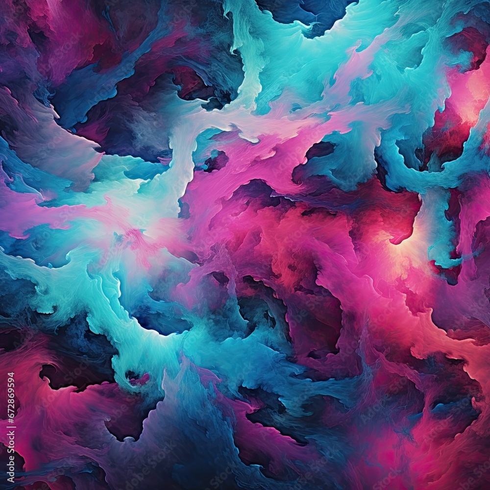 Magenta and teal nebulae in the infinite cosmic expanse