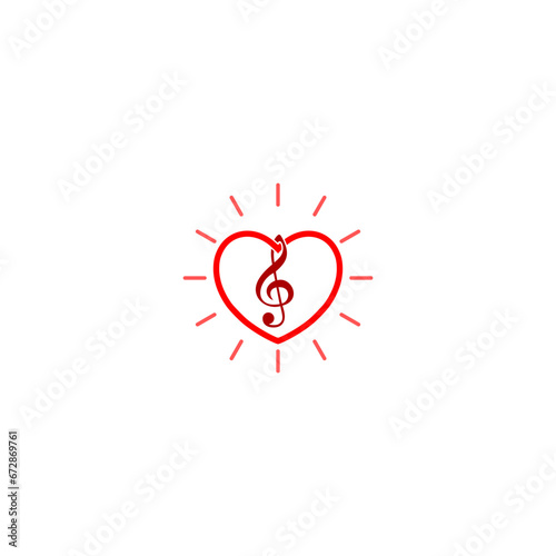 Treble clef with heart logo design. Music key and heart abstract icon isolated on white background