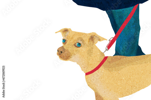 Ilustracja mały drobny pies czerwona smycz.