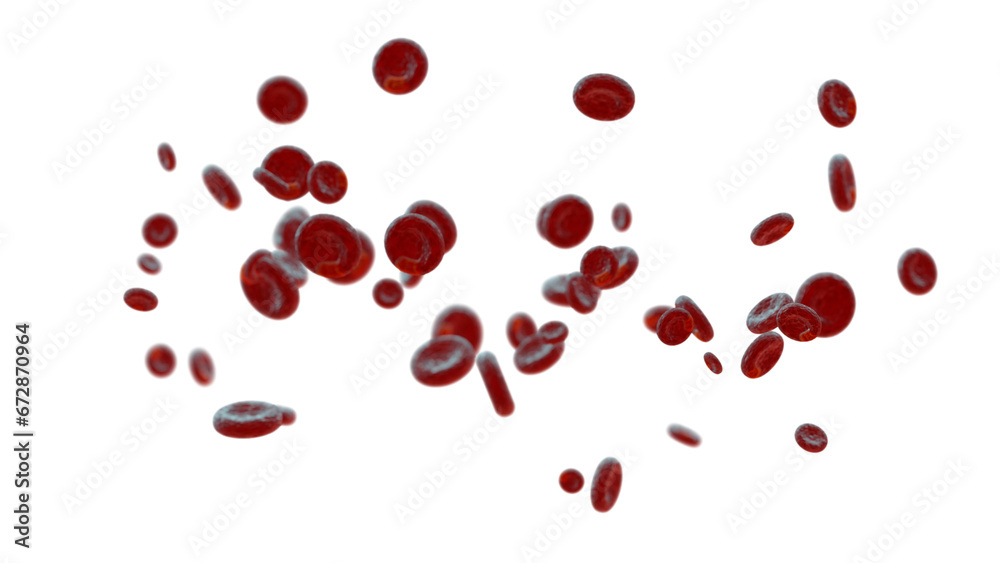 Red blood cells flowing through an artery on a transparent background.