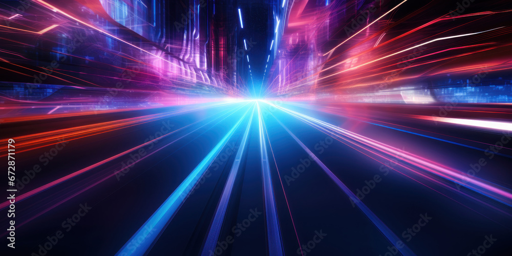 Obraz premium Ethereal neon glow on a blurred futuristic pathway.
