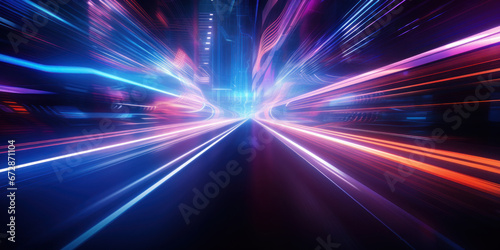 Ethereal neon glow on a blurred futuristic pathway. © Lidok_L