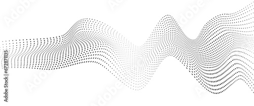 Black and white wavy dotted floating in motion. Optical illusion of waves of black and white dotted lines.