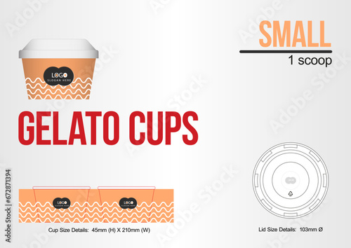 Ice Cream Sizes Large, Medium, Small Size Gelato Cup Template Die cut for cafe, sweet shop, restaurant, candy shops