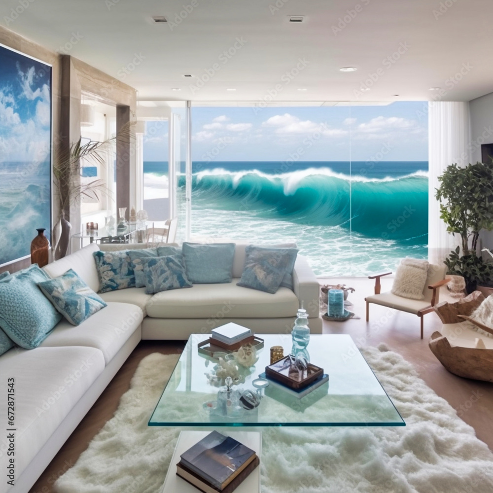 the living room melts into the ocean.