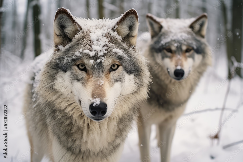 Fototapeta Wolves In Snowcovered