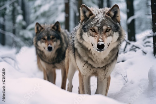 Two Wolves Walking In The Snow