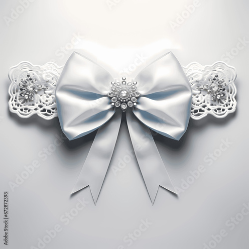 Wedding garter with white lace and blue ribbon isolated on white background