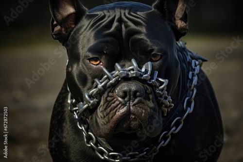 Xl Bully Wearing Metal Dog Muzzle