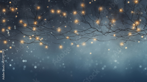 Światełka świąteczne - zimowe tło na życzenia Bożonarodzeniowe i Noworoczne. Wesołych Świąt Bożego Narodzenia i Szczęśliwego Nowego Roku