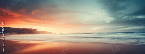 Sunset at the ocean shore , soft background banner
