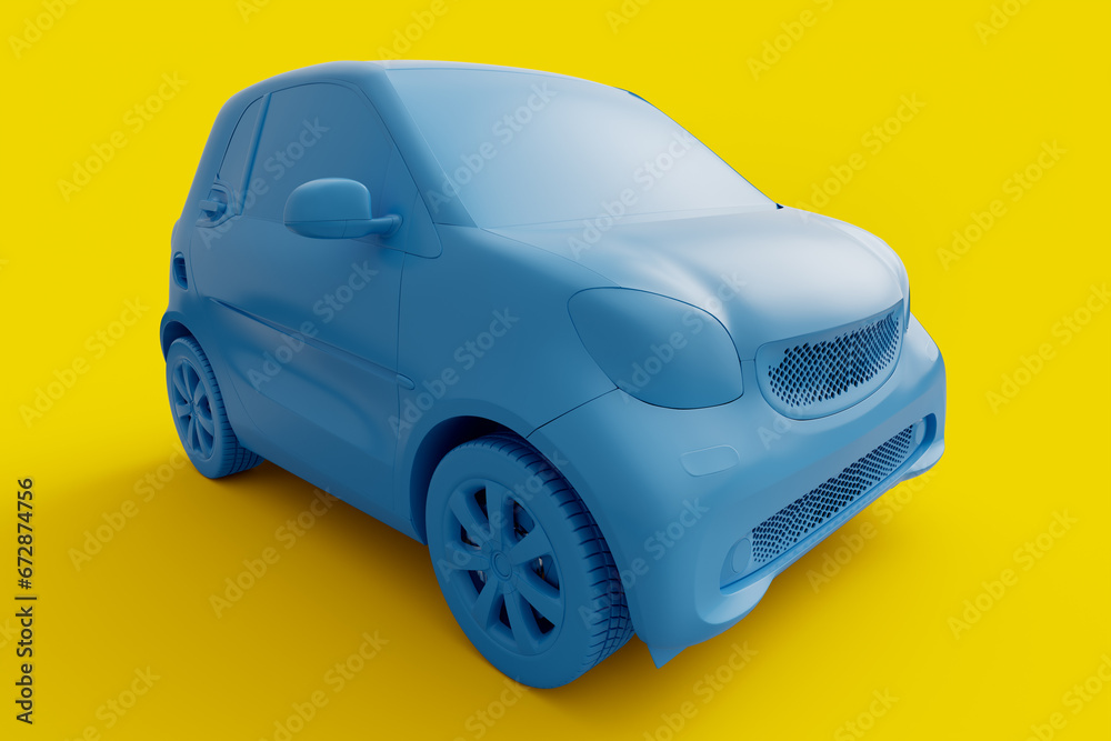 Eco family car on monochrome yellow background. 3d render of concept modern car Eco family car on monochrome yellow background. 3d render of concept modern car