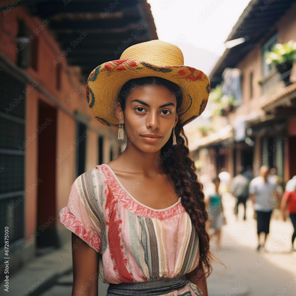 Colombian culture, portrait of latin people, Generative AI